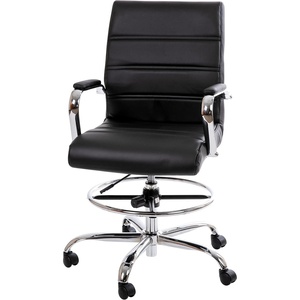 image:imageFlash Furniture Whitney MidBack Swivel LeatherSoft Drafting Chair with Padded Seat Armrests and Foot Ring Adjustable Office Chair WhiteChromeBlack