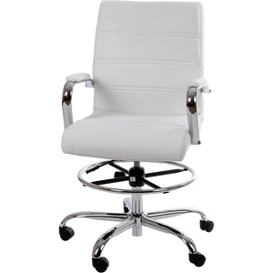 image:imageFlash Furniture Whitney MidBack Swivel LeatherSoft Drafting Chair with Padded Seat Armrests and Foot Ring Adjustable Office Chair WhiteChromeWhite