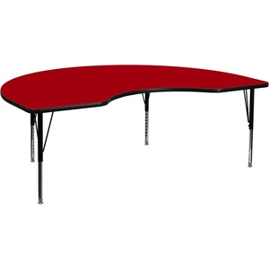 image:imageFlash Furniture Wren 48W x 72L Kidney Grey Thermal Laminate Activity Table  Height Adjustable Short LegsRed