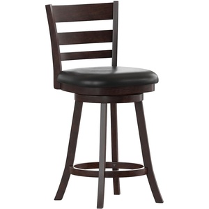 image:imageFlash Furniture Zerrick Commercial Classic Ladderback Barstool  Espresso Wood Frame  Black LeatherSoft Seat  Counter Height  360 Swivel Seat  FootrestBlack VinylEspresso Frame
