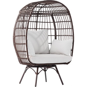 image:imageFlash Furniture Zola Commercial IndoorOutdoor Swivel Lounge Chair Oversized Wicker Egg Chair 360 Degree Swivel High Back 4 Cushions CreamBrownCream CushionsBrown Frame
