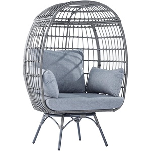 image:imageFlash Furniture Zola Commercial IndoorOutdoor Swivel Lounge Chair Oversized Wicker Egg Chair 360 Degree Swivel High Back 4 Cushions CreamBrownGray CushionsGray Frame
