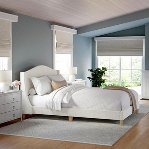 image:imageMartha Stewart Amelia Platform Bed with Curved Headboard and Cushioned Side Rails Boucle Upholstery Wood Slat Foundation No Box Spring Needed King OffWhite BoucleOffwhite BoucleLight Beech Legs