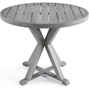 image:imageMartha Stewart Bedford 36 Round IndoorOutdoor Aluminum Patio Dining Table with Trestle Base Accommodates up to 4 Adults Brushed Brown Woodgrain FinishGrey