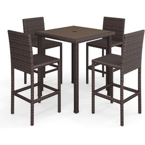 image:imageMartha Stewart Bedford 5Piece IndoorOutdoor Bar Height Set with 4 Patio Bar Stools and Bar Height Table with Faux Wood Top and Rattan Wicker Finish in BrownBrown
