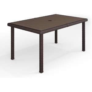image:imageMartha Stewart Bedford 62 IndoorOutdoor Patio Table with Faux Wood Top and Rattan Wicker Finish in GrayBrown