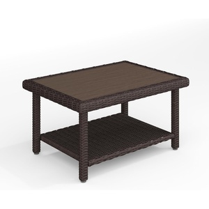 image:imageMartha Stewart Bedford IndoorOutdoor Patio Coffee Table with Lower Shelf Faux Wood Top and Rattan Wicker Finish in GrayBrown