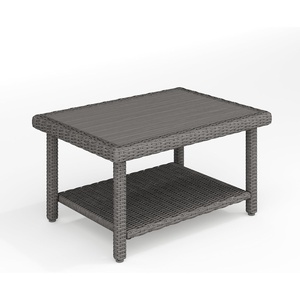 image:imageMartha Stewart Bedford IndoorOutdoor Patio Coffee Table with Lower Shelf Faux Wood Top and Rattan Wicker Finish in GrayGrey