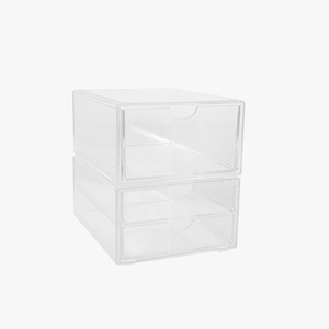 image:imageMartha Stewart Brody 2 Pack Desk Organizers Single Drawer Box and 2 Drawer Box Stackable Plastic Storage for Office Bathroom Countertop Dorm 6 x 75 Clear