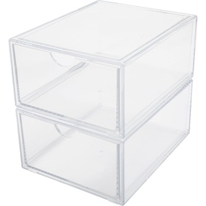 image:imageMartha Stewart Brody Desk Organizer with Drawer Stackable Plastic Desk Storage Box Organizer for Office Bathroom Countertop or Dorm 6 x 75 2 Pack Clear6 x 75