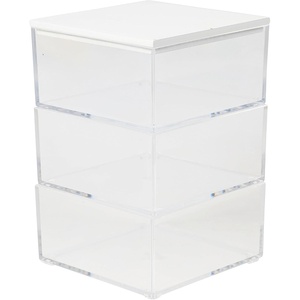 image:imageMartha Stewart Brody Plastic Storage Organizer Bins with Engineered Wood Lid for Home Office Kitchen or Bathroom 3 Pack Small 375 x 3 ClearWhite