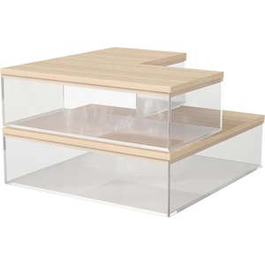 image:imageMartha Stewart Brody Plastic Storage Organizer Bins with Engineered Wood Lids for Home OfficeKitchen orBathroom 3 Pack 2Small1Medium ClearWhiteClearLight Natural