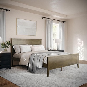 image:imageMartha Stewart Corbin Solid Wood Platform Bed with Wooden Headboard and Footboard Wood Slat Foundation No Box Spring Needed King Dark BrownBrown Gray