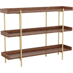 image:imageMartha Stewart Emmett 3 Shelf Bookcase with Vertical Metal Frame Home Office Storage Display Unit 35 H Walnut Wood GrainPolished BrassWalnut Wood GrainPolished Brass Frame