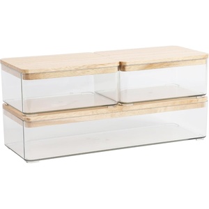 image:imageMartha Stewart Grady Clear Plastic Stackable Storage Boxes with Light Natural Paulownia Wood Lids Set of 3Set of 1