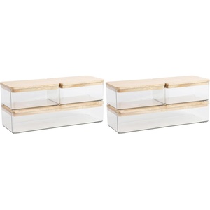 image:imageMartha Stewart Grady Clear Plastic Stackable Storage Boxes with Light Natural Paulownia Wood Lids Set of 3Set of 1 Pack of 2