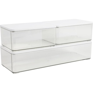 image:imageMartha Stewart Grady Clear Plastic Stackable Storage Boxes with White Engineered Wood Lids Set of 3