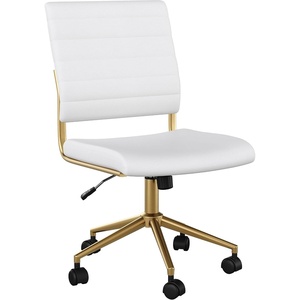 image:imageMartha Stewart Ivy Armless Swivel Task Chair for Home Office in Black Faux Leather with Polished Brass FrameWhite Faux LeatherPolished Brass