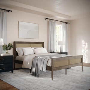 image:imageMartha Stewart Jax Platform Bed with Rattan Headboard and Footboard Solid Wood Frame Wooden Support Slats No Box Spring Needed King Size BlackBrown Gray