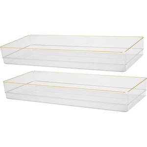 image:imageMartha Stewart Kerry Plastic Stackable Office Desk Drawer Organizers 3 x 3 12 Pack with Gold Trim15 x 6