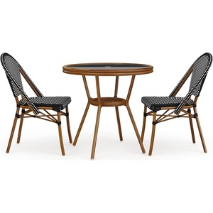 image:imageMartha Stewart Lily Pond 31 Round IndoorOutdoor Bistro Dining Table with Aluminum Frame in Natural Woodgrain and Rattan Top in WhiteNavy with Tempered Glass TopBlack  WhiteNatural Frame