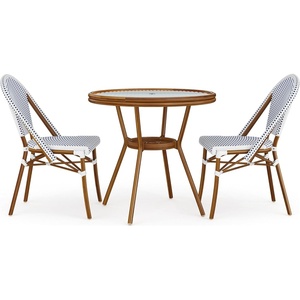 image:imageMartha Stewart Lily Pond 31 Round IndoorOutdoor Bistro Dining Table with Aluminum Frame in Natural Woodgrain and Rattan Top in WhiteNavy with Tempered Glass TopNavy  WhiteNatural Frame