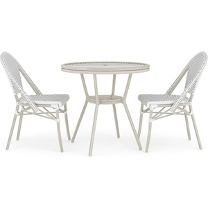 image:imageMartha Stewart Lily Pond 31 Round IndoorOutdoor Bistro Dining Table with Aluminum Frame in Natural Woodgrain and Rattan Top in WhiteNavy with Tempered Glass TopGray  WhiteGray Frame