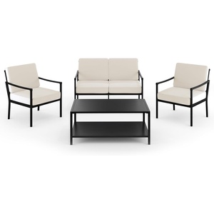 image:imageMartha Stewart Lily Pond 4Piece AllWeather Conversation Set with Patio Loveseat 2 Accent Chairs and Coffee Table with Steel Frames in Black with Cream Cushions