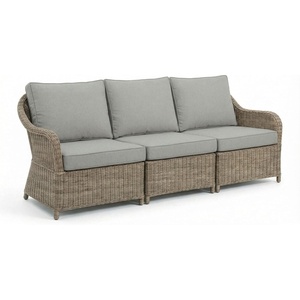 image:imageMartha Stewart Lily Pond IndoorOutdoor 3Seat Patio Sofa in Weathered Gray Rattan Wicker AllWeather Gray Back and Seat Cushions 300 Lb Static Weight Per Seat
