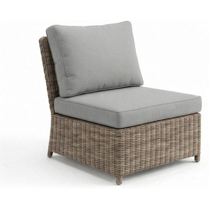 image:imageMartha Stewart Lily Pond IndoorOutdoor Armless Patio Center Seat in Weathered Gray Rattan Wicker with AllWeather Gray Back and Seat Cushions 300 Lb Static Weight