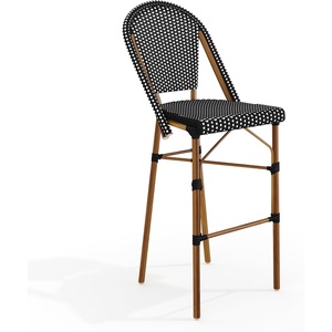 image:imageMartha Stewart Lily Pond IndoorOutdoor Stackable Bar Stools with Natural Woodgrain Aluminum Frame Finish BlackWhite Woven Rattan Backrests and Seats Set of 2Black  WhiteNatural Frame
