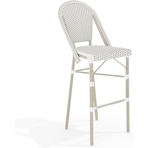 image:imageMartha Stewart Lily Pond IndoorOutdoor Stackable Bar Stools with Natural Woodgrain Aluminum Frame Finish BlackWhite Woven Rattan Backrests and Seats Set of 2Gray  WhiteGray Frame