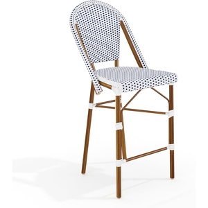 image:imageMartha Stewart Lily Pond IndoorOutdoor Stackable Counter Stools with Gray Woodgrain Aluminum Frame Finish WhiteGray Woven Rattan BackrestsSeats Set of 2Navy  WhiteNatural Frame