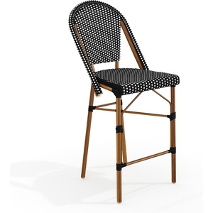 image:imageMartha Stewart Lily Pond IndoorOutdoor Stackable Counter Stools with Gray Woodgrain Aluminum Frame Finish WhiteGray Woven Rattan BackrestsSeats Set of 2Black  WhiteNatural Frame