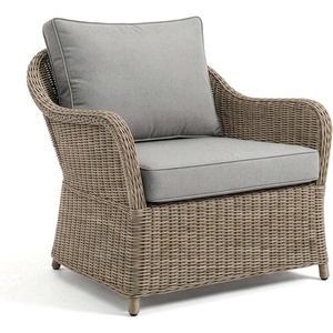 image:imageMartha Stewart Lily Pond IndoorOutdoor Weathered Gray Rattan Wicker Patio Club Chair with AllWeather Gray Back and Seat Cushions 300 Lb Static Weight CapacitySet of 1