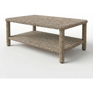 image:imageMartha Stewart Lily Pond Rattan Wicker IndoorOutdoor Patio Coffee Table with Lower Storage Shelf in Weathered Gray