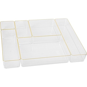 image:imageMartha Stewart Miles Plastic Stackable Office Desk Drawer Organizers Set of 6 ClearClearGold Trim