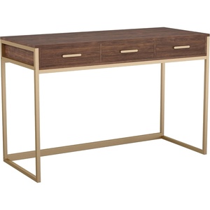 image:imageMartha Stewart Ollie Home Office Desk with 3 Drawers in Walnut Wood Grain with Oil Rubbed Bronze HardwareWalnut TopPolished Brass Frame