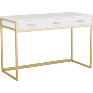 image:imageMartha Stewart Ollie Home Office Desk with 3 Drawers in Walnut Wood Grain with Oil Rubbed Bronze HardwareWhite TopPolished Brass Frame