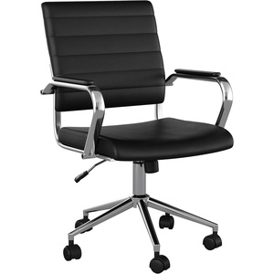 image:imageMartha Stewart Piper Swivel Task Chair with Armrests for Home Office in Saddle Brown Faux Leather with Polished Nickel FrameBlack Faux LeatherPolished Nickel