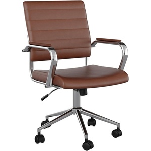 image:imageMartha Stewart Piper Swivel Task Chair with Armrests for Home Office in Saddle Brown Faux Leather with Polished Nickel FrameSaddle Brown Faux LeatherPolished Nickel