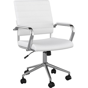 image:imageMartha Stewart Piper Swivel Task Chair with Armrests for Home Office in Saddle Brown Faux Leather with Polished Nickel FrameWhite Faux LeatherPolished Nickel