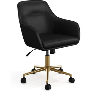 image:imageMartha Stewart Rayna Swivel Task Chair with Flared Arms for Home Office in Saddle Brown Faux Leather with Oil Rubbed Bronze FrameBlack Faux LeatherPolished Brass Frame