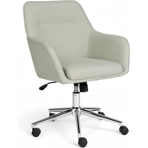image:imageMartha Stewart Rayna Swivel Task Chair with Flared Arms for Home Office in Saddle Brown Faux Leather with Oil Rubbed Bronze FrameLight Gray FabricPolished Nickel Frame