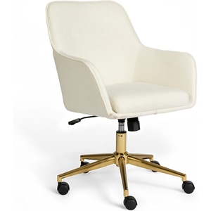 image:imageMartha Stewart Rayna Swivel Task Chair with Flared Arms for Home Office in Saddle Brown Faux Leather with Oil Rubbed Bronze FrameOff White FabricPolished Brass Frame