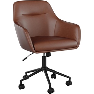 image:imageMartha Stewart Rayna Swivel Task Chair with Flared Arms for Home Office in Saddle Brown Faux Leather with Oil Rubbed Bronze FrameSaddle Brown Faux LeatherOil Rubbed Bronze