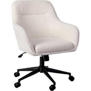 image:imageMartha Stewart Rayna Swivel Task Chair with Flared Arms for Home Office in Saddle Brown Faux Leather with Oil Rubbed Bronze FrameWhite BoucleOil Rubbed Bronze