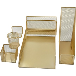 image:imageMartha Stewart Ryder Gold Mesh Metal 6 Piece Set Desktop Organizers and Accessories Holds Files Magazines Letters Pens Sticky Notes and Business Cards