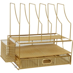 image:imageMartha Stewart Ryder Gold Mesh Metal Large Desktop Organizer With Paper File Letter Holder Organizer and Drawer