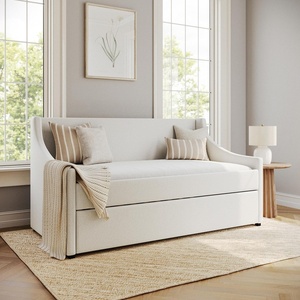 image:imageMartha Stewart Simone Twin Size Trundle Bed Upholstered Daybed with PullOut Trundle SpaceSaving Design Sturdy Wood Frame No Box Spring Required OffWhite